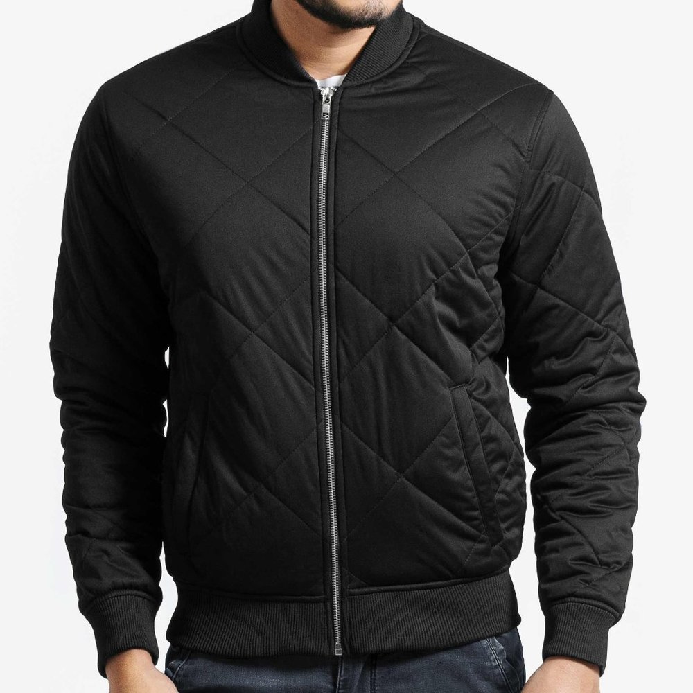 OLGYN Men’s Quilted Black Bomber Jacket - Picture 1 of 4